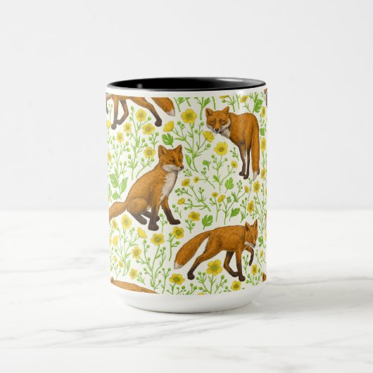 Füchse und Buttercups auf natürlichem Weiß Tasse (Zentrum)
