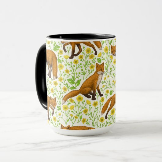 Füchse und Buttercups auf natürlichem Weiß Tasse (Vorderseite Links)