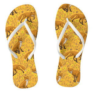 Füchse und Buttercups auf Orange Badesandalen