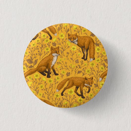 Füchse und Buttercups auf Orange Button (Vorderseite)