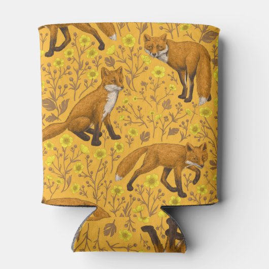 Füchse und Buttercups auf Orange Dosenkühler (Rückseite)