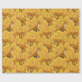 Füchse und Buttercups auf Orange Geschenkpapier (Flach)