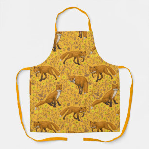 Füchse und Buttercups auf Orange Schürze