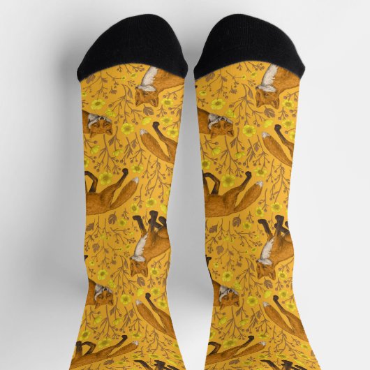 Füchse und Buttercups auf Orange Socken (Oben)