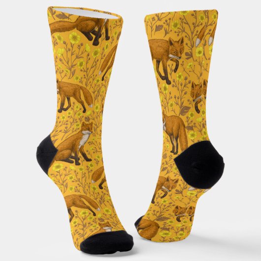 Füchse und Buttercups auf Orange Socken (Gewinkelt)