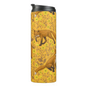 Füchse und Buttercups auf Orange Thermosbecher (Nach rechts gedreht)