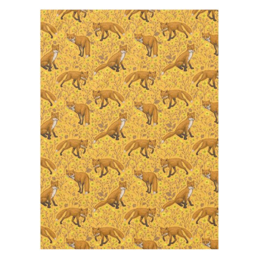 Füchse und Buttercups auf Orange Tischdecke (Vorderseite)