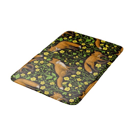 Füchse und Buttercups auf schwarz Badematte (Schrägansicht)