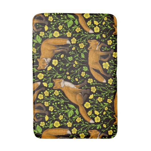 Füchse und Buttercups auf schwarz Badematte (Vorderseite Vertikal)