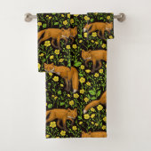 Füchse und Buttercups auf schwarz Badhandtuch Set (Insitu)
