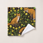 Füchse und Buttercups auf schwarz Badhandtuch Set (Waschlappen)