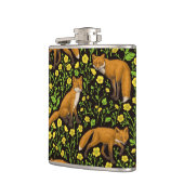 Füchse und Buttercups auf schwarz Flachmann (Links)