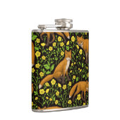 Füchse und Buttercups auf schwarz Flachmann (Rechts)