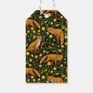 Füchse und Buttercups auf schwarz Geschenkanhänger