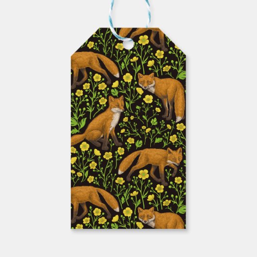 Füchse und Buttercups auf schwarz Geschenkanhänger (Rückseite)