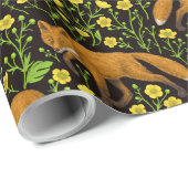 Füchse und Buttercups auf schwarz Geschenkpapier (Rolleneckpunkt)