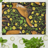 Füchse und Buttercups auf schwarz Geschirrtuch (Gefaltet)