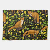 Füchse und Buttercups auf schwarz Geschirrtuch (Horizontal)