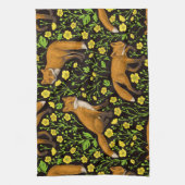 Füchse und Buttercups auf schwarz Geschirrtuch (Vertikal)