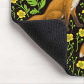 Füchse und Buttercups auf schwarz Mousepad (Ecke)