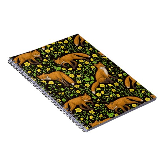 Füchse und Buttercups auf schwarz Notizblock (Rechte Seite)