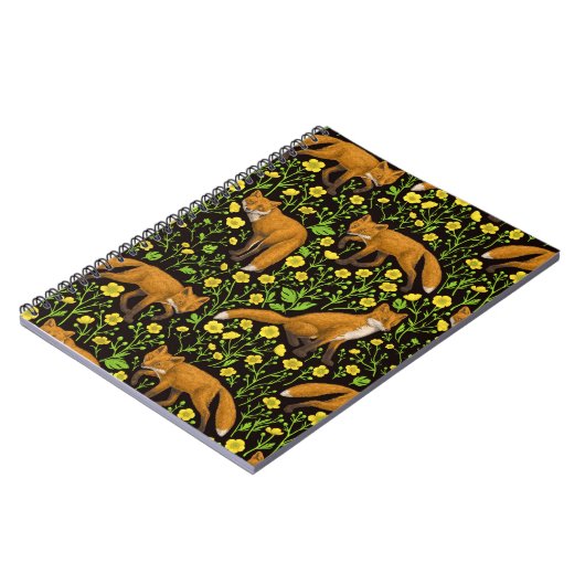 Füchse und Buttercups auf schwarz Notizblock (Linke Seite)