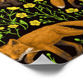 Füchse und Buttercups auf schwarz Poster (Ecke)
