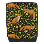 Füchse und Buttercups auf schwarz Rucksack (Vorderseite)