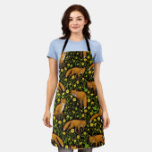 Füchse und Buttercups auf schwarz Schürze (Getragen)