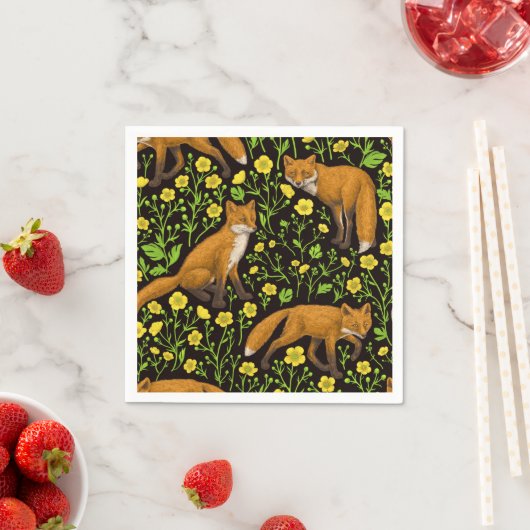 Füchse und Buttercups auf schwarz Serviette (Beispiel)