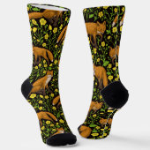 Füchse und Buttercups auf schwarz Socken (Gewinkelt)