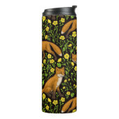 Füchse und Buttercups auf schwarz Thermosbecher (Nach links gedreht)