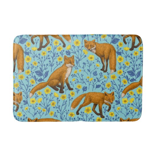 Füchse und Buttercups in Poolblau Badematte (Vorderseite)