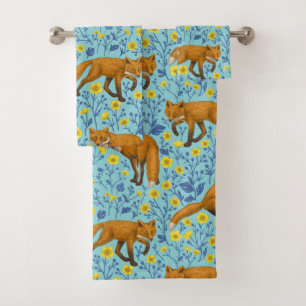 Füchse und Buttercups in Poolblau Badhandtuch Set