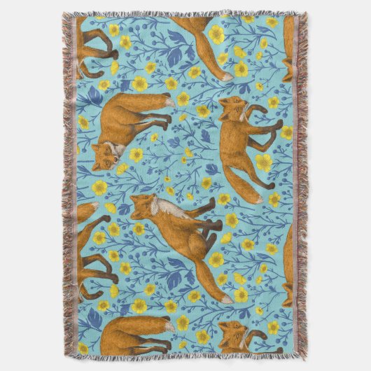 Füchse und Buttercups in Poolblau Decke (Vorderseite Vertikal)