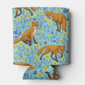 Füchse und Buttercups in Poolblau Dosenkühler (Rückseite)