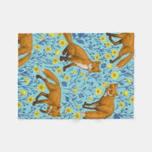 Füchse und Buttercups in Poolblau Fleecedecke (Vorderseite (Horizontal))