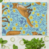Füchse und Buttercups in Poolblau Geschirrtuch (Gefaltet)