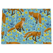 Füchse und Buttercups in Poolblau Große Geschenktüte (Vorderseite)
