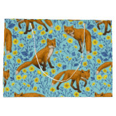 Füchse und Buttercups in Poolblau Große Geschenktüte (Rückseite)