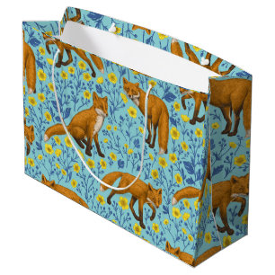 Füchse und Buttercups in Poolblau Große Geschenktüte