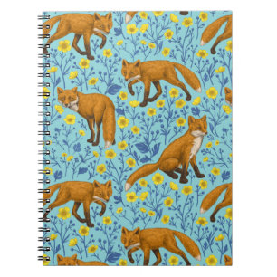 Füchse und Buttercups in Poolblau Notizblock