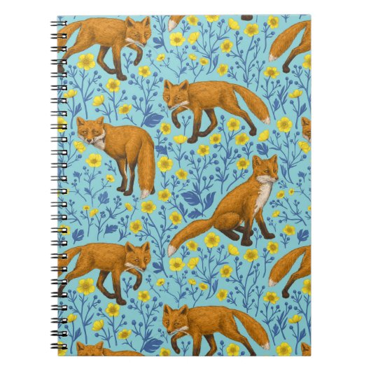 Füchse und Buttercups in Poolblau Notizblock (Vorderseite)