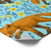 Füchse und Buttercups in Poolblau Poster (Ecke)