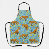 Füchse und Buttercups in Poolblau Schürze (Vorderseite)