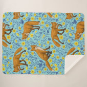 Füchse und Buttercups in Poolblau Sherpadecke (Vorderseite (Horizontal))