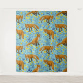 Füchse und Buttercups in Poolblau Wandteppich (Vorderseite)