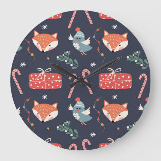 Füchse und Geschenke: Weihnachten - Nahtloses Must Große Wanduhr