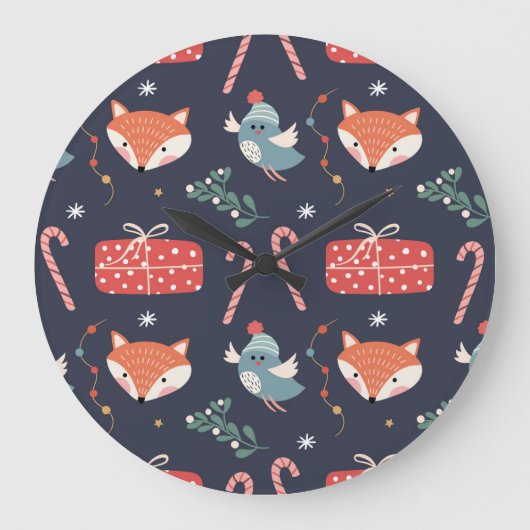 Füchse und Geschenke: Weihnachten - Nahtloses Must Große Wanduhr (Vorderseite)