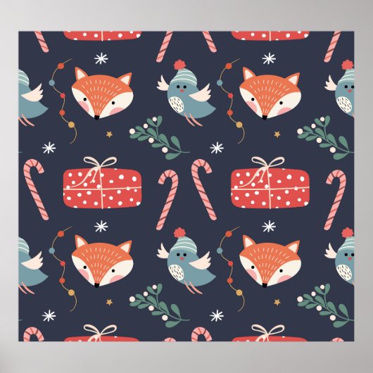 Füchse und Geschenke: Weihnachten - Nahtloses Must Poster (Vorne)